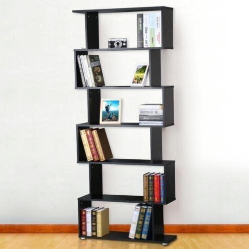 6 Tier S Shaped Bookcase Bookshelf Display Shelf Storage Rack Office Living Room Furniture Black