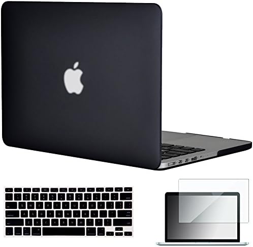 Topideal 3in1 Frosted Matte Hard Shell Case Cover for Apple 13-inch MacBook Pro 13.3" with Retina Display Model A1425 /A1502 (NO CD-ROM Drive) + Keyboard Cover + Screen Protector -Black