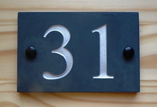 ukgiftsPersonalised Deep Engraved Smooth Honed Natural Slate House Number Sign Plaque 1-99 (Silver)