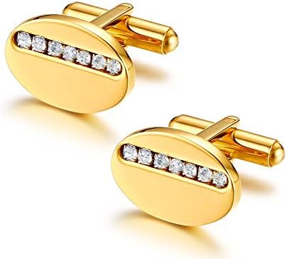Vnox Men's Stainless Steel 18K Gold Plated Clear Crystal Oval Wedding Engagement Cufflinks Shirt Stud