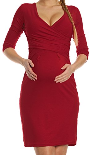 Zeta Ville - Women's Maternity Jersey V-neckline Nursing Pleated Dress - 524c (Crimson, 18)