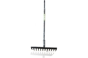PaMeer 12-Teeth Heavy Duty Garden Rake - Ideal for Lawn Levelling, Dethatching & Soil Loosening - Carbon Steel Leaf Rake - Black, 120 x 32 x 9 Cm