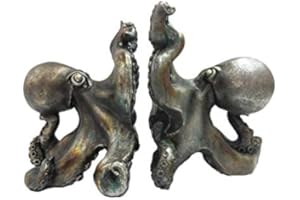 Pacific Giftware Antique Silver Octopus Decorative Bookends Set 5 Inch Tall