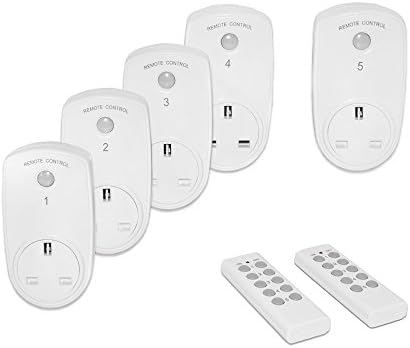 CulturesIn Wireless Remote Control Sockets Smart Power UK Plug AC Outlet Adapter Set for Lamps,Lights,Home Appliances and Power Strips(2 Remote Control+5 Sockets)