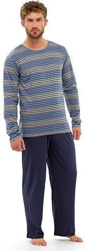 Mens Pyjama Set Long Sleeve Top &amp; Pants Cotton PJS (2XL, Navy&amp;Blue)