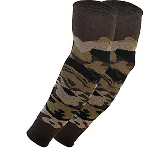 Cotson Unisex Cotton Brown Military Print Arm Sleeves for Sun and Winter Protection -1 Pair