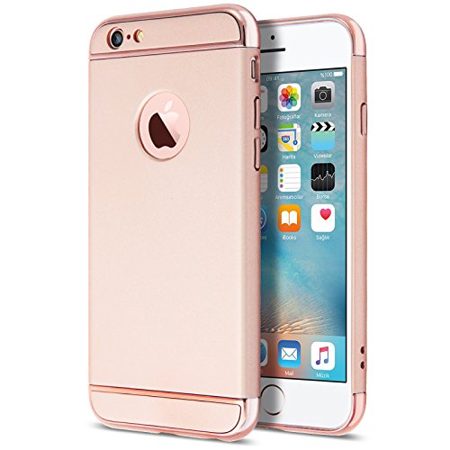 iPhone 6S Case, Rose Gold Slim Fit Matte Hard Case and Screen Protector for iPhone 6S/6 Cover [Rose Gold][4.7