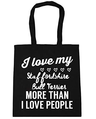 HippoWarehouse I love my staffordshire bull terrier more than I love people Tote Shopping Gym Beach Bag 42cm x38cm, 10 litres