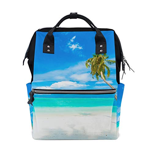 Preisvergleich Produktbild Große Kapazität Windeltasche Mumienrucksack für Babypflege, Malediven Island Beach Plam Tree Stilvoll multifunktionaler wasserdichter Reise-Rucksack, stilvoll für Mama und Papa