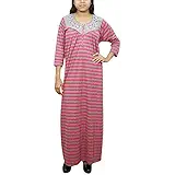 Indiatrendzs Women Nightgown Woolen Stripe Print Loose Pink Maxi Nighty XXL