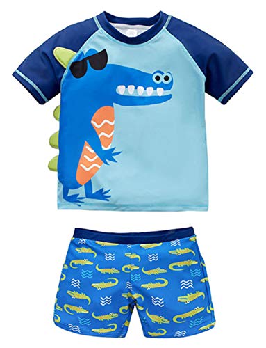 Bevalsa Maillot de Bain Combinaison Anti-UV Bébé Enfant Garcon Maillot de Bain Deux-pièces T-Shirt + Shorts Motif Petite Crocodile 1-8 Ans