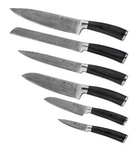 Wakoli 6er Damastmesser Set - Japanischer Damaststahl VG-10, Pakka