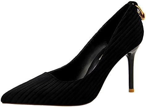 Europe And The United States Simple High-heeled Metal Buckle Cord Suede Shallow Mouth Pointed Sexy Nightclub Was Thin Single Shoes Patent Leather Shallow Pointed Thin Sexy Nightclub Hollow Sandals XIAOQI ( Color : Black , Size : 34 )