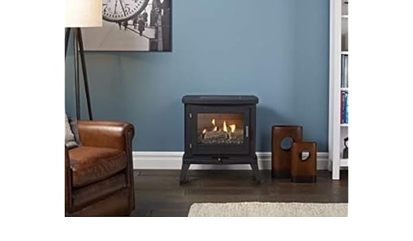 Black Flueless Gas Stove Class A Efficient Modern Fire Log Flame