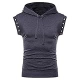 Yvelands Herren Männer Weste Frühling Sommer solide Kordelzug Vintage ärmellose Kapuze Blusen Tank Tops(Grau,CN-S)