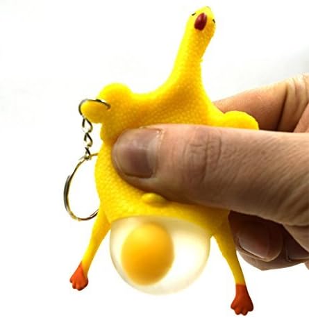 4x Creative Squeeze Toy Chicken Laying Egg with Keychain Stress Relief Vent Prank Tricky Toys Gift