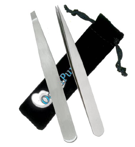 OceanPure Stainless Steel Tweezer Set (Slant & Point Tip)