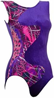 Olympique - Galaxy Sleeveless Gymnastic Gym Leotard Purple Smooth Velvet with a Purple Animal Print Overlaid with a Silver Metallic Foil (#002a)