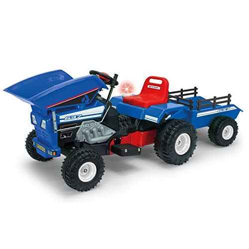 INJUSA Color Azul Tractor Dump Track de 12V con Volquete y Remolque Recomendado para Niños de +3 Años, (637)