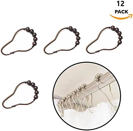 Shower Curtain Rings GKONGU Set Of 12 Pcs Stainless Chrome Shower Curtain Hooks Bathroom Glide Ball Curtain Rings -Brass