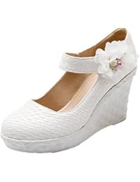 AllhqFashion Mujeres Velcro Tacón Alto PU Floral Puntera Cerrada Zapatos de Tacón