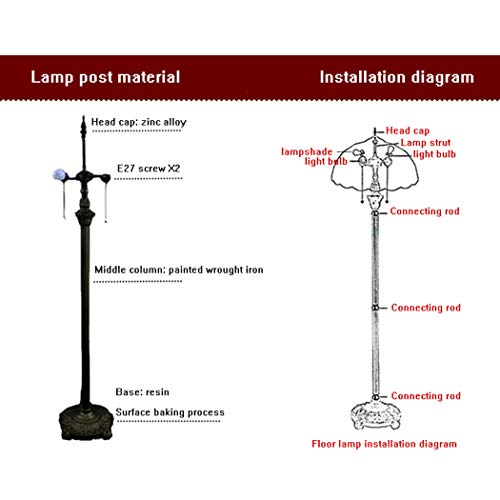 YJFFAN 16-Zoll-Fußboden Lampe Tiffany Style Buntglas Vintage Rose Floor Uplighter Wohnzimmer Dining Bar Leuchte E27 Reißverschluss Steh Licht