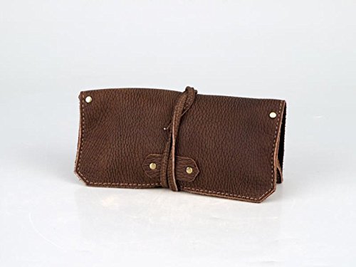 Pfeifen-Rollbeutel Leder "Washout" braun 18cm - für 1 Pfeife- Fächer für Feuerzeuge,Tabak und Zubehör