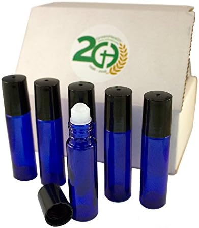 Natural Cosmetics Aromatherapy Glass Roll On Bottles, 10Ml (1/3Oz) Cobalt Frosted Blue Glass - Set Of 6