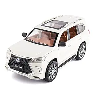 BDTCTK 1/24 Lexus 570 Off-Road in Luxury SUV Model Car, Zinc Alloy Pull Back Toy car with Sound and Light for Kids Boy Girl Gift(White)