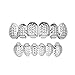 Price comparison product image erthome 1 Set Gold Plated Hip Hop Teeth Grillz Top & Bottom Grill Copper Teeth Grills (Silver)