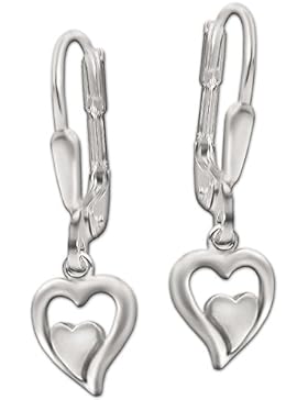CLEVER SCHMUCK Silberne Ohrhänger 23 mm mit Herzmotiv 7,5 mm in Doppeloptik, Herz innen seidenmatt geschlossen...