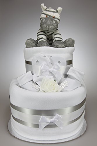 Unisex Baby Boy Girl Two Tier Nappy Cake with Cute Zebra New Born Baby Shower Gift