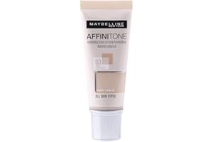 ‎MAYBELLINE Maybelline New York Affinitone nawilżający podkład do twarzy w płynie z kwasem hialuronowym i witaminą E, fluid rozświetlający, bez efektu maski, 03 Light Sand Beige – jasny piaskowy beż, 30 ml