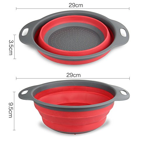 Faltbarer Seiher, GegeStyle 2 Stück Collapsible Silikon Sieb Faltbare Abtropfsieb - 2