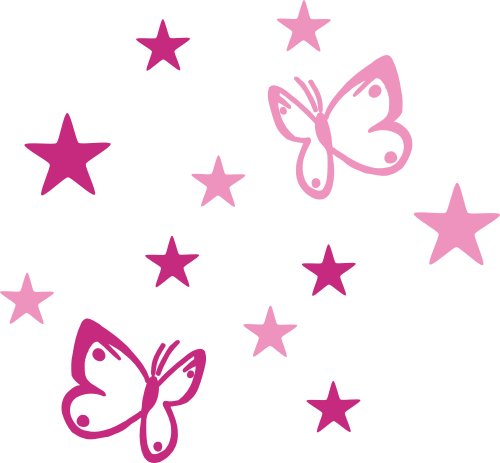 AnoLetterFoil B4S rosa pink Selbstklebende Deko Elemente - Schmetterlinge und Sterne - Aufkleber für Aussen- und Innenbereich, Türaufkleber, Autoaufkleber, Beschriftung, Namen, Kindernamen, Kinderzimmer, Sticker auch als Wandtattoo, Fensteraufkleber und Türen