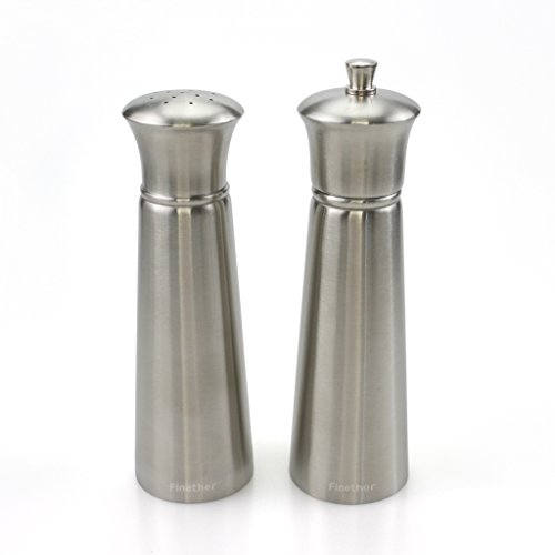 Finether Gewürzmühle und Gewürzstreuer 2 teiliges Set Salzstreuer/Pfefferstreuer Salzmühle/Pfeffermühle mit einstellbarem Keramikmahlwerk manuell aus Edelstahl leer FT-147