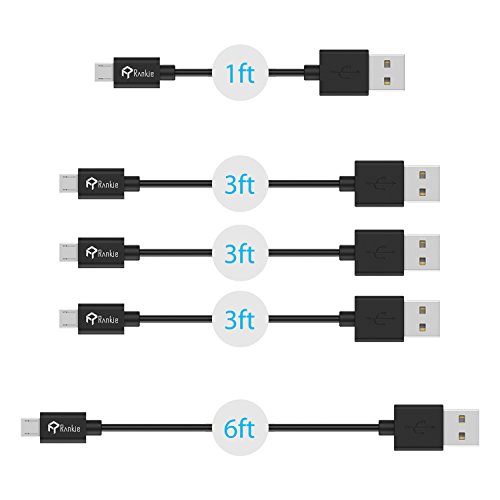 Micro USB Kabel, Rankie 5-Pack (1×0,3m 3×0,9m 1×1,8m) Premium Micro USB Kabel High Speed Schnellladekabel USB 2.0-Kabel A-Stecker auf Micro-B-Stecker Sync und Ladekabel für Samsung, HTC, Motorola, Nokia, Android und mehr (Schwarz) – R1124 - 2
