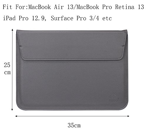 XGUO PU Ledertasche/ Hülle für MacBook Air 13.3 MacBook Pro Retina 13.3 zoll mit Halter Surface Pro 3/4 iPad Pro 12.9 Sleeve Hülle Tasche mit Ständer Erhöhung Schutzhülle(13.3 Zoll, Grau) - 3