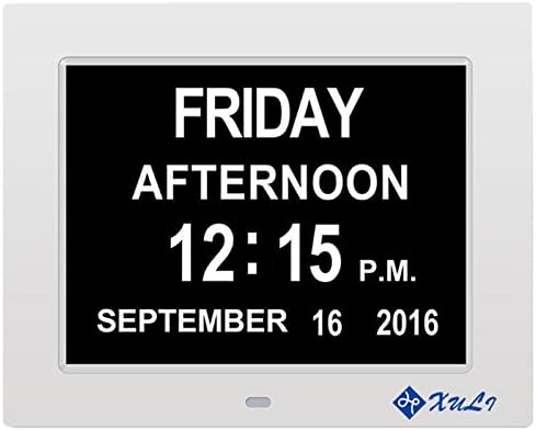 Day Clock-Upgrade XULI® Digital Alarm Clock The Original Memory Loss Digital Calendar Day Clock with Extra Large Non-Abbreviated Day & Month(White)