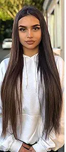 Akashkrishna synthetic hair women full head Dark Brown Natural Long Straight Hair Wig For Women Straight Middle Part Synthetic Hair Wig Heat Resistant Full Wig for Daily Usefull head side bangs synthetic hair wigs for women/girls natural brown Full Hair Wig Cosplay Costume Heat Resistant