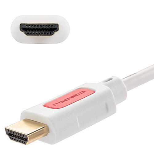 rocabo 1287 HDMI High Speed Verlängerungskabel mit Ethernet, 4k ULTRA-HD kompatibel (2160p/1080p FULL-HD – 3D/ARC/CEC) für TV, DVD, Beamer, Blu-Ray, Spielekonsolen, vergoldete Kontakte, 0,50m, weiß - 5