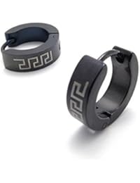 KONOV Joyería Pendientes de hombre, Semental Aro, Acero inoxidable, Color negro (con bolsa de regalo)