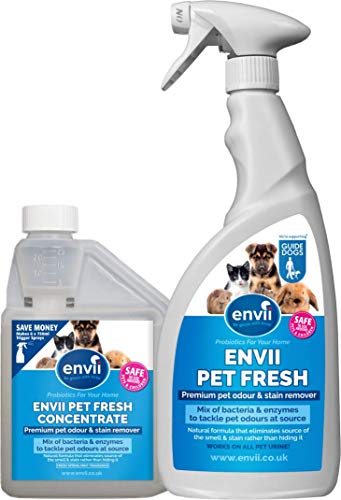 Envii Pet Fresh - Elimina Perro Manchas y Olores, Quitamanchas & Neutralizador con Enzimas, para Cualquier Accidente de su Perro o Gato - 1x 500ml de concentrado y 1x pulverizador de 750ml