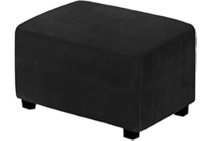 XGANGM Velvet Ottoman Covers Rectangle XL Large Stretch Ottoman Slipcover Extra Large/Small/Medium Footstool Slipcover Pouffe Cover Furniture Protector for Sofa Storage,black,L