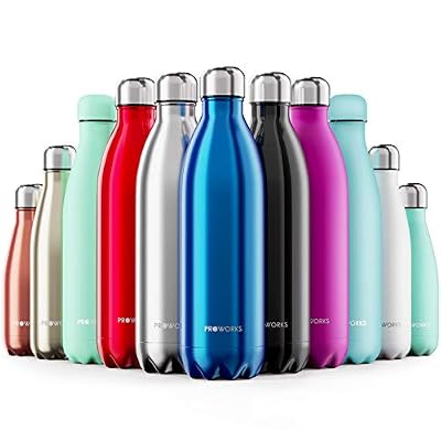 Proworks Bouteille d'eau Isotherme, sans BPA, Gourde INOX Reutilisable pour Maintien Chaud de 12 Heures & du Froid Jusqu'à 24 Heures, pour Sport, Gym, Voyage - 500ml - Bleu
