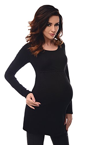 2in1 Maternity & Nursing Scoop Neck Top Tunic Breastfeeding Pregnancy 7021 Variety of Colours (12, Black)