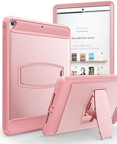 Snewill New iPad 2018/2017 9.7 inch Case, Heavy Duty Shockproof Rugged Full-body Protective Case with Built-in Screen Protector &amp; Kickstand for Apple New iPad 9.7 inch 2017/2018 Model - Rose Gold