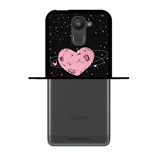 WoowCase Funda Bq Aquaris U Plus   Bq Aquaris U Plus   Funda Silicona Gel Flexible Coraz  n Frase Amor - I Love You To The Moon and Back  Carcasa Case TPU Silicona - Negro