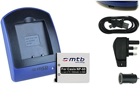 Battery + Charger (USB/Main/Car) NP-60 for Casio Exilim EX-FS10 S10 S12 Z9 Z25...- ...