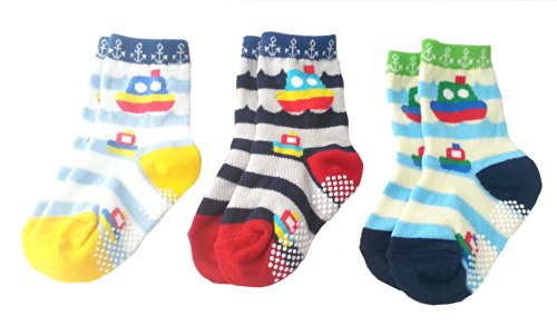 Baby Toddlers Kids 3-Pack Anti Skid Stripe Socks - COLOURFUL STRIPE SAILOR (AGE 6-12 12-18 18-24 MONTHS)
